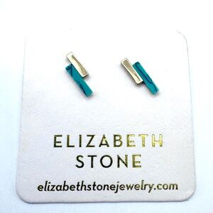 New Elizabeth Stone Mod Bar Turquoise & 14k Gold Plated Earrings
